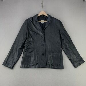 Vintage anonymous Leather Blazer Jacket Women M Black Y2K Moto Biker Grunge Punk